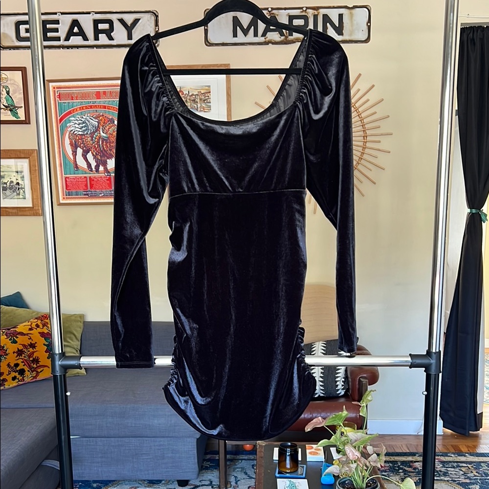 Wild Fable Long Sleeve Black Velvet Dress
